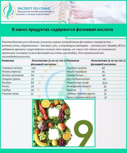 В каких продуктах содержится фолиевая кислота 
